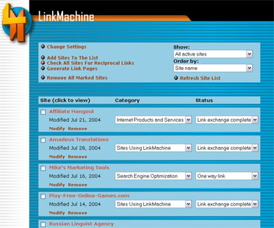 LinkMachine - Reciprocal link exchange management software